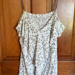 Cato White Green Ruffle Cami Chain Straps Top Y2K Romantic Herbalist Bloomcore L